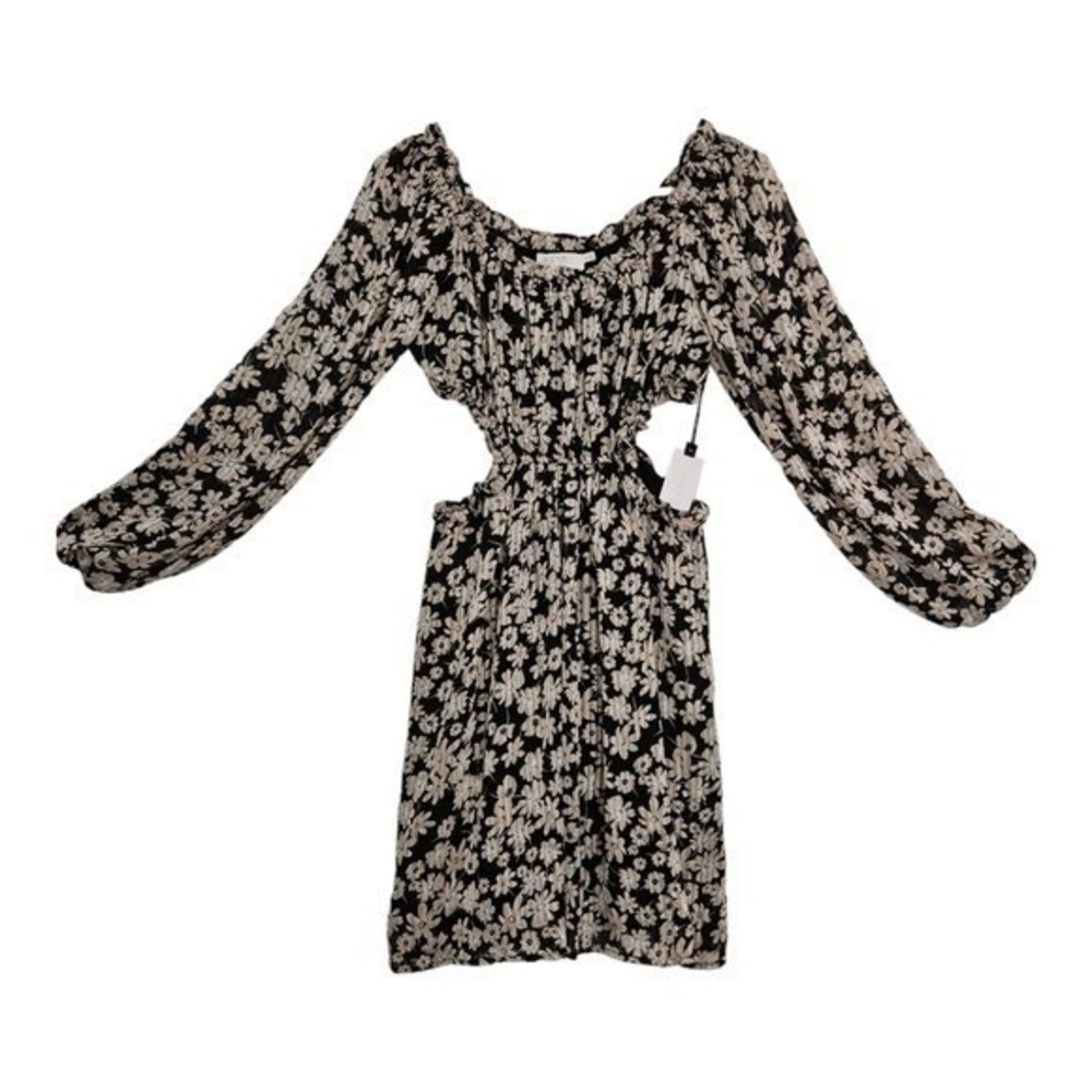 ASTR The Label Womens Black Floral Mini Dress Medium Side Cutouts Boho Romantic‎ - Picture 7 of 13